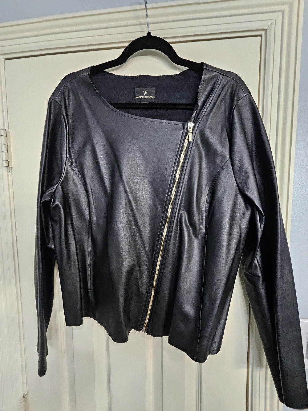 Worthington Black Faux Leather Asymmetrical Zip Moto Jacket